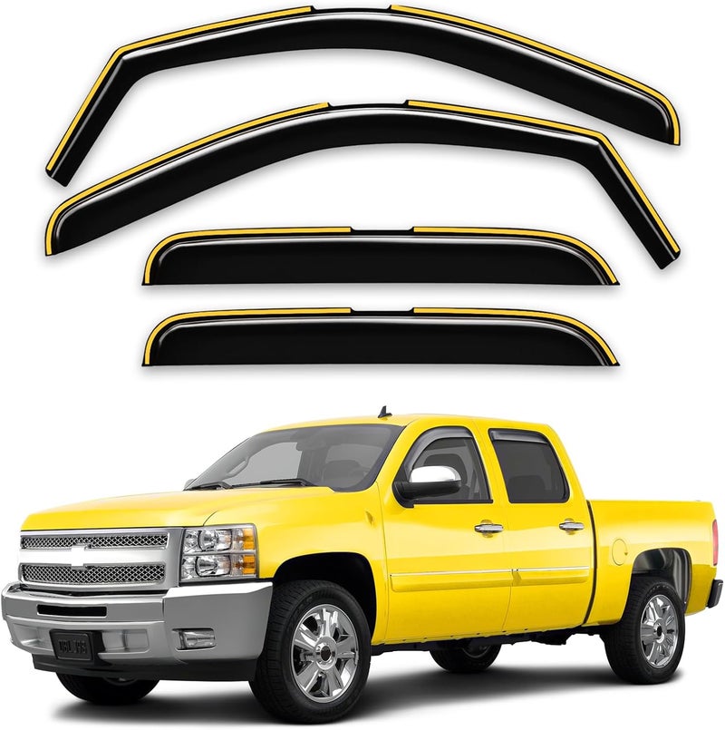 Deejecsun in-Channel Window Rain Guards Fit for Chevrolet (Chevy) Silverado/GMC Sierra 2007-2013 Crew Cab Extra Durable Rain Guards Truck Window Deflectors Vent Visors Vent Shades Car Accessories - Image 1